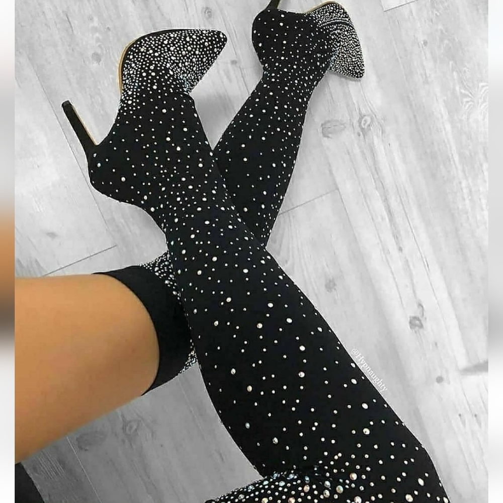Hypnaughty Rhinestones Luxury Over Knee Boots